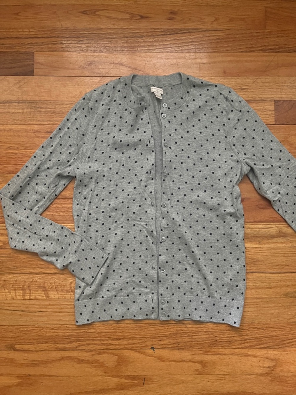 J. Crew Gray Cardigan with Black Polka Dots